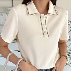 SHEIN x Dazy Polo Neck with Half Contrast Trim